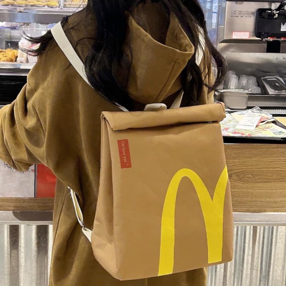 New Funny McDonald’s Paper Bag Large Capacity Canvas Backpack Notebook Bag